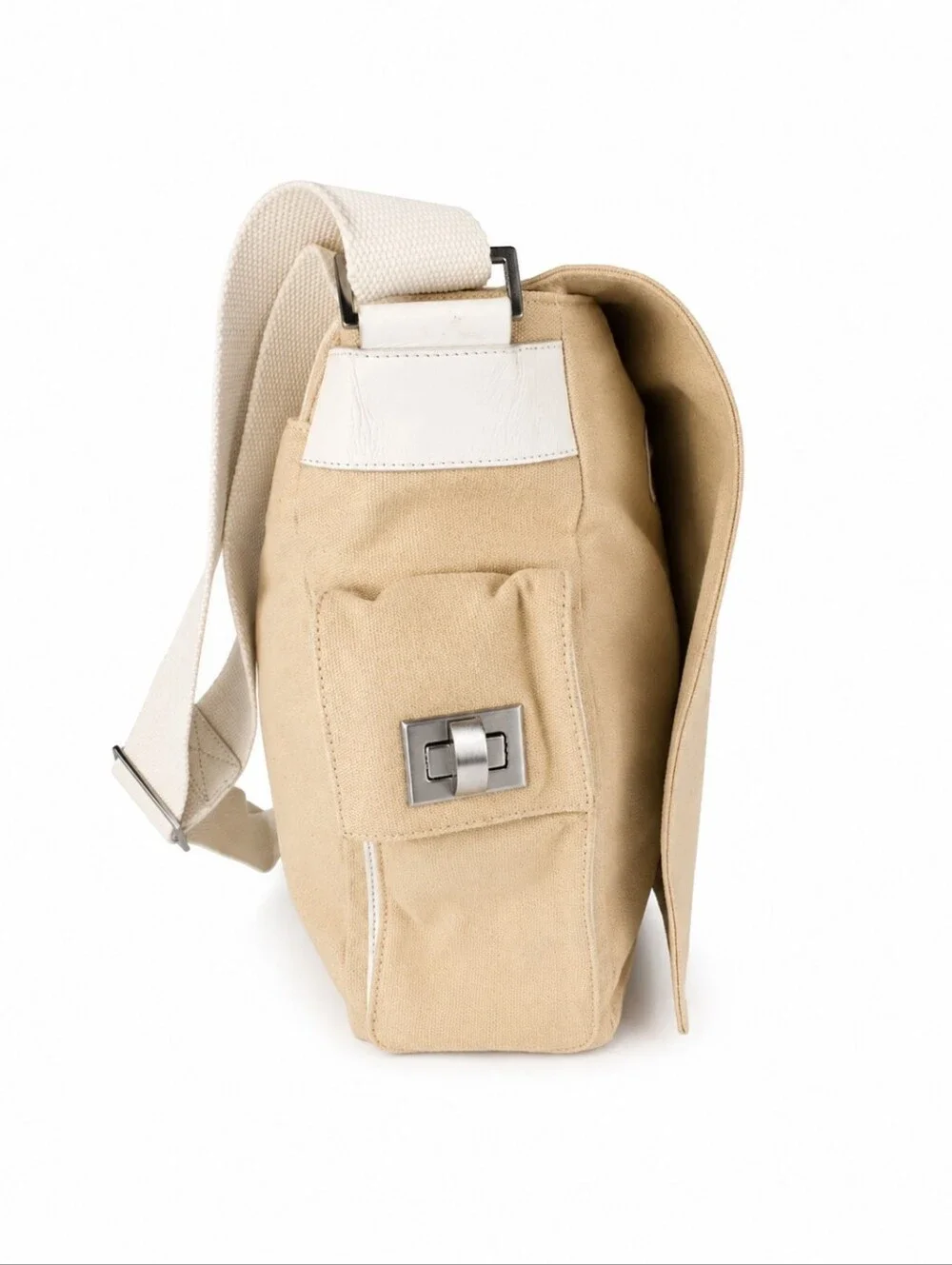 Skagen Beige Canvas & White Leather Messenger Bag – Classic & Versatile!